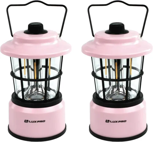 Vista 4 de LUXPRO LP1536 Rechargeable Retro Lantern 500 Lumens Dual Power LED Camping Lantern (Pink, 1 Pack, Rechargeable)