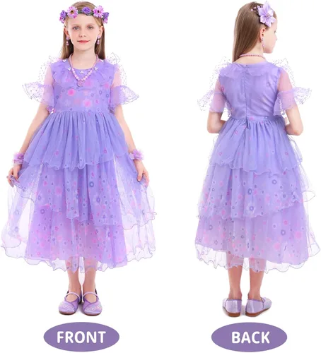 Vista 5 de KAIFUYING Isabella Encanto Costume Dress for Girls Halloween Birthday Party Outfit Cosplay Dress Up for Kids