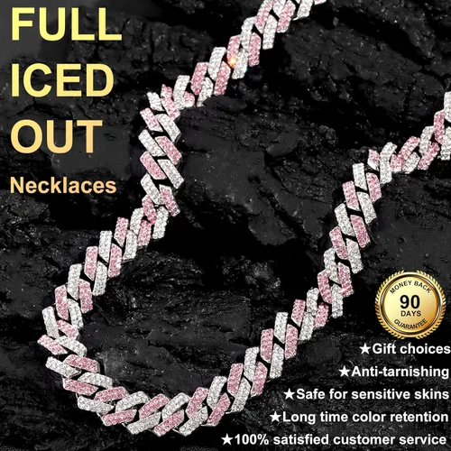 Vista 7 de loumssiy Cadena de eslabones cubanos de Miami chapada en plata para hombres y mujeres, collar cubano de Miami con diamantes para hombres, joyería