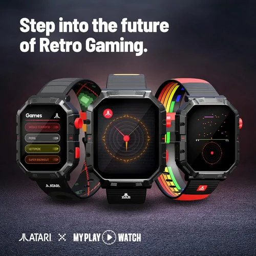 Vista 2 de Atari 2600, reloj inteligente retro para juegos con Selective Tech, rastreador de actividad física todo el día, Centipede™ integrado, Pong™, Missile