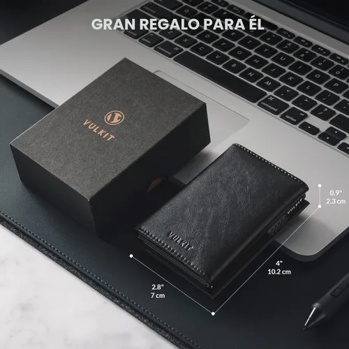 Vista 7 de VULKIT Cartera con tarjetero para hombre, con cierre magnético, bloqueo RFID, billetera de cuero triple Negro