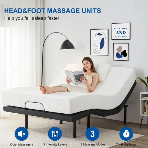 Vista 5 de Lazyzizi Base de cama ajustable con 17 funciones de control, aplicación Bluetooth, doble masaje, puertos USB duales, inclinación de cabeza/pie