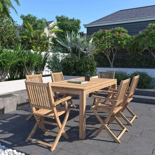 Vista 2 de Amazonia Teak Budapest - Juego de comedor rectangular de teca (7 piezas)