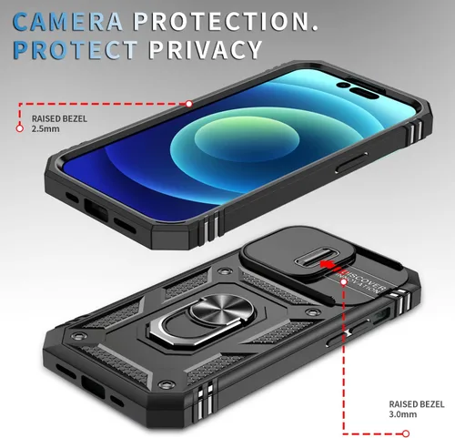 Vista 2 de Fetrim Funda para iPhone 14 Pro Max, Funda de teléfono con soporte de anillo de rotación para Apple iPhone 14 Pro Max - Negro