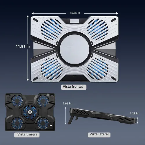 Vista 8 de IMMOENUC Almohadilla de refrigeración para laptop con 5 ventiladores y dispositivo Peltier Soporte de enfriador de panel semiconductor ultra