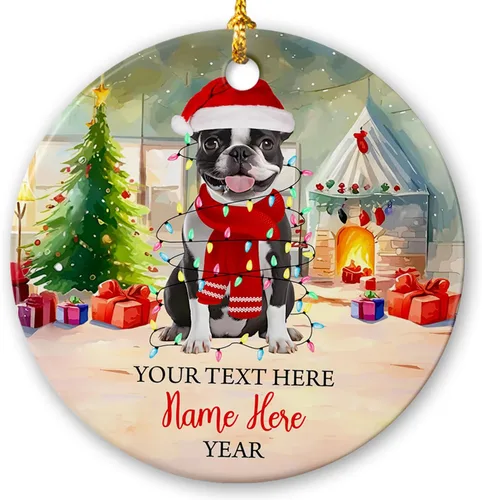 Vista 29 de Adorno de cerámica de Alaska Malamute de Feliz Navidad, decoración personalizada de Papá Noel, perro de Alaska Malamute nombre de perro, decoración