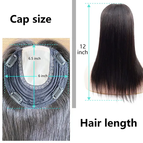 Vista 3 de Toppers para el cabello para mujer, base superior de seda, 6 x 6.5 pulgadas, con clip en la parte trasera tramada, cabello humano virgen de nivel #2