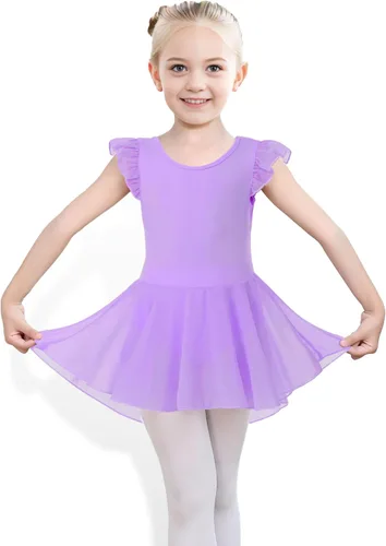 Vista 37 de iLover Vestido de leotardo clásico con tutú y mangas con volantes para niñas, para danza, gimnasia y ballet Negro