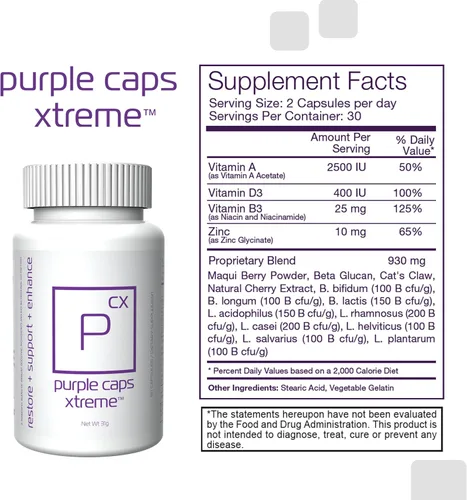 Vista 3 de bHIP Global Purple Caps Xtreme - Vitaminas y Minerales - 60 Cápsulas
