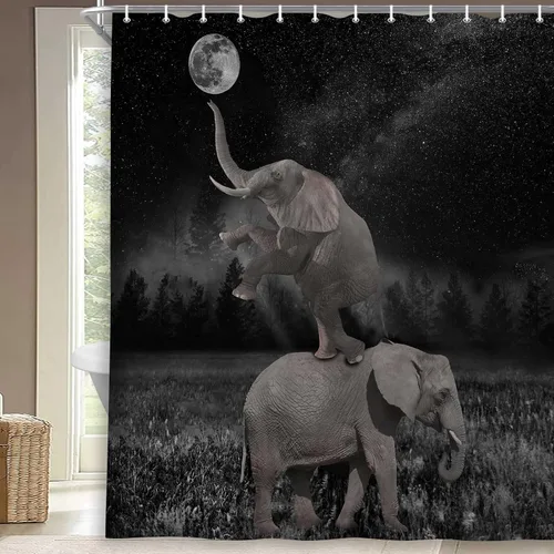 Vista 11 de Boziqr Divertidas cortinas de ducha para baño, bonita cortina de baño de elefante, luna, bosque, decoración rústica de granja, tela de poliéster