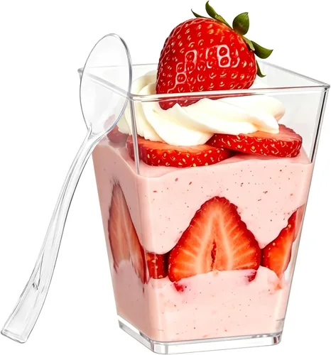 Vista 11 de HOMIP 60Pack 4oz Plastic Dessert Cups with Spoons (No lids), Parfait Cups Mini vasos cuadrados de plástico transparente para yogur, parfaits, pudín