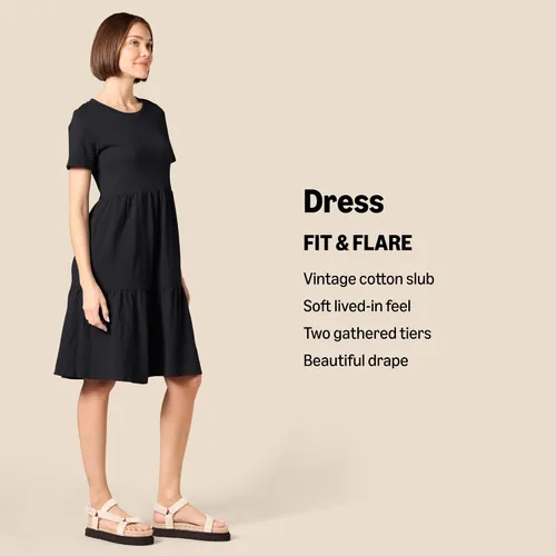 Vista 2 de Tienda Essentials Vestido escalonado de manga corta con cuello redondo para mujer