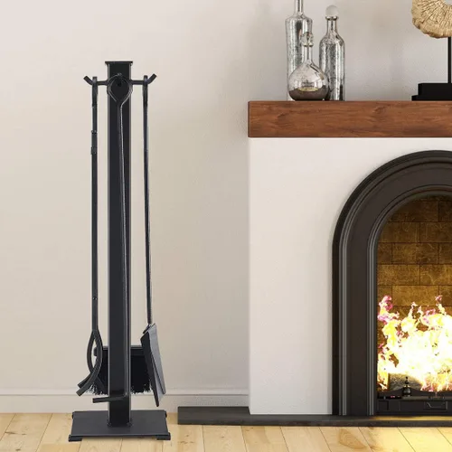 Vista 3 de IRONMAX - Juego de herramientas para chimenea de 5 piezas, accesorios modernos de hierro forjado para chimenea con póker, pala, pinzas, cepillo