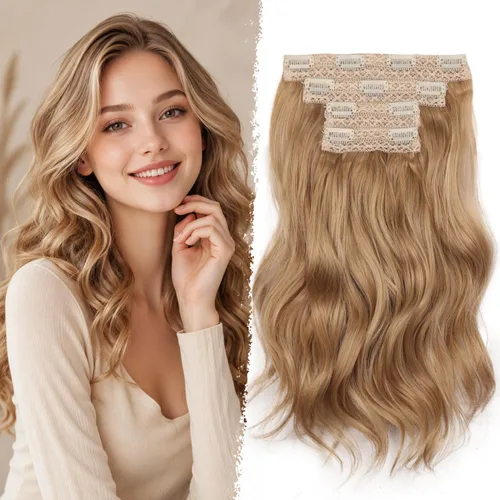 Vista 38 de Extensiones de cabello con clip, extensiones de cabello sintético ondulado de 14 pulgadas con clip (color: 22H10#)