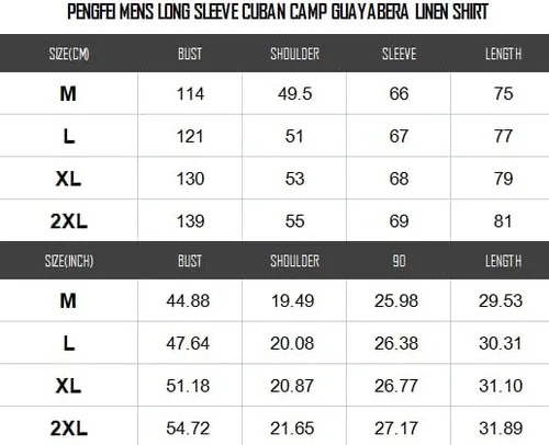 Vista 6 de Pengfei Mens Cuban Camp Guayabera Long Sleeve Linen Shirt Casual Button Down Beach Shirts