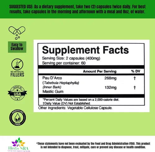 Vista 3 de Pylori Control Suplemento de apoyo digestivo con goma de masilla y PAU D'Arco - Apoya la salud del estómago y el bienestar digestivo - 120 cápsulas