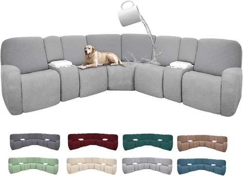 Vista 14 de Fundas de sofá reclinable seccional 100% impermeables para sofá reclinable en forma de L, funda de sofá modular de esquina en forma de L, fundas