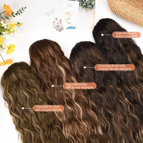 Vista 9 de SEIKEA PT003 - Extensión de cola de caballo de 26 pulgadas, cola de caballo larga con cordón, extensiones de cabello ondulado con clip, extensiones