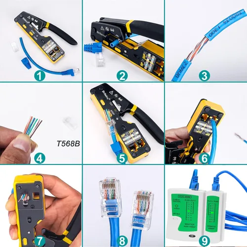 Vista 5 de Brileine Herramienta de Crimpado RJ45 Pasante Crimpador para Conectores RJ45 / Conector de Crimpado Ethernet para Conectores Cat6 Cat6a Cat5 Cat5e