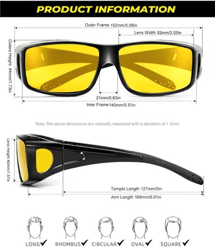 Vista 4 de Gafas de visión nocturna para hombre y mujer ajuste envolvente sobre gafas de visión nocturna para conducir