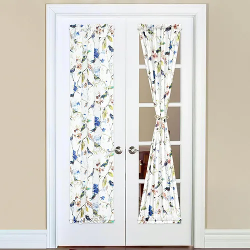 Vista 15 de VOGOL - Cortina decorativa con patrón de pájaros para puerta delantera, cortinas francesas de cocina con reducción de vista, 1 panel de lino