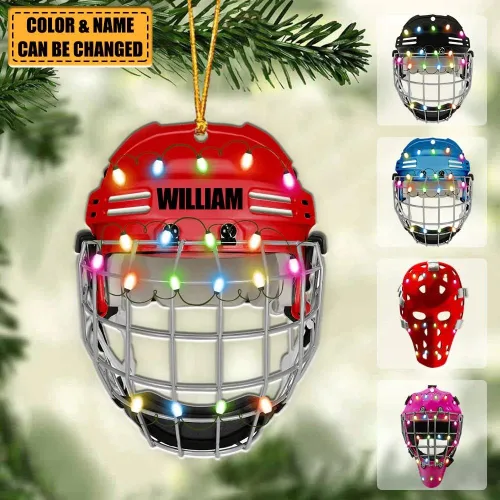 Vista 8 de Adorno de Navidad personalizado de jugador de hockey 2025, decoración colgante de madera acrílica con nombre personalizado para árbol de vacaciones
