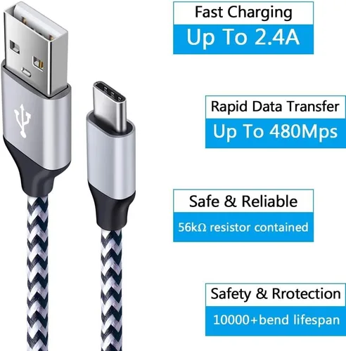 Vista 4 de Cable de carga para Galaxy S26 C de carga rápida, paquete de 5 cables de automóvil USB C de 6 pies para Android, compatible con Samsung Galaxy S26