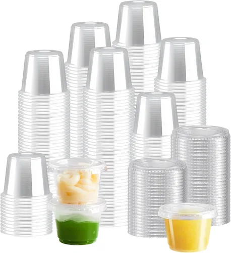 Vista 10 de Clawsoff 360 juegos de vasos desechables de plástico transparente de 4 Vasos de gelatina aptos para alimentos, pequeños recipientes de condimentos a