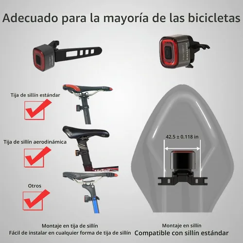 Vista 8 de CUBELITE II Luz inteligente para bicicleta, detección automática de luz ambiental, luz trasera con detección de freno, recargable por USB, súper