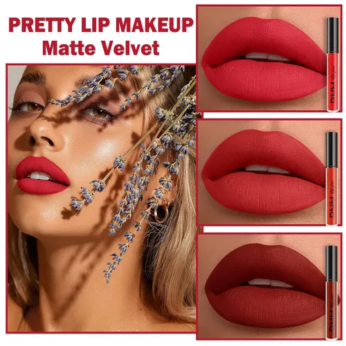 Vista 2 de AMY'S DIARY Juego de 3 Lápices Labiales Líquidos Mate Rojo Brillante, Tinte de Labios de Larga Duración 24 Horas Impermeable, Juego de Regalo de 05