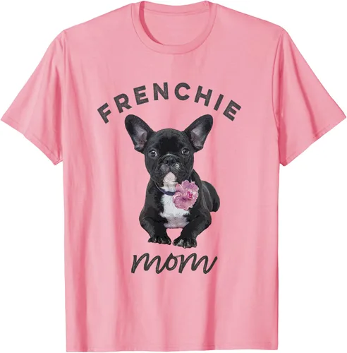 Vista 67 de Camiseta Bulldog Francés para Mujer, Frenchie Mom, Flor, Negro, S