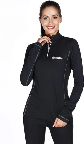 Vista 5 de bpbtti Jersey térmico con cremallera para mujer con bolsillo con cremallera, absorbe la humedad y transpirable