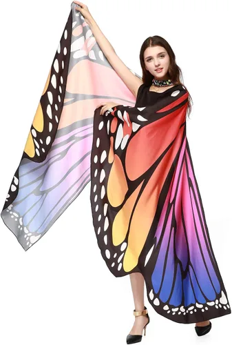 Vista 6 de AWAYTR Chal de alas de mariposa para mujer, capa de hadas para mujer, accesorio de disfraz de Halloween