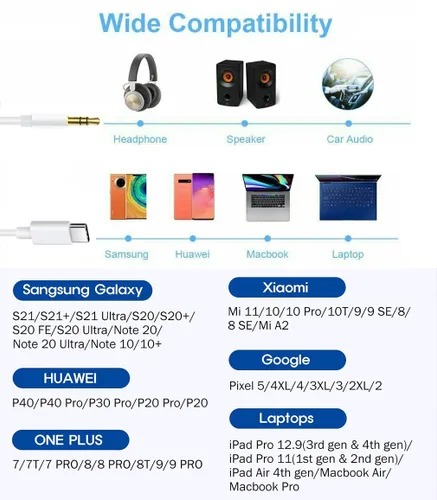 Vista 6 de Cable auxiliar USB C a 0.138 in compatible con iPhone 16/15 Series, iPad Pro, MacBook Air/Pro, Samsung Galaxy S24 S23 Ultra, Pixel 7, 6, 5, 4, 3, 2