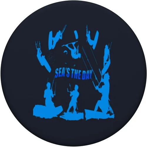 Vista 3 de Kitesurfer Pattern Blue Silhouette Seas The Day Fun Pun PopSockets Standard PopGrip