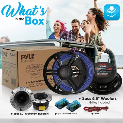 Vista 2 de Pyle Kit de componentes de altavoces de audio para automóvil, 2 altavoces SVC de 6.5 pulgadas con par de red cruzada pasiva de 12 dB por octava