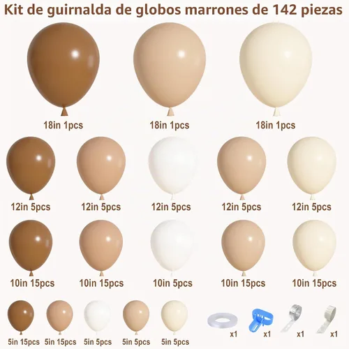 Vista 2 de Kit de arco de guirnalda de globos marrones, 142 unidades, color nude, café, marrón, boho, rubor, bronceado, neutro, para oso de peluche, baby