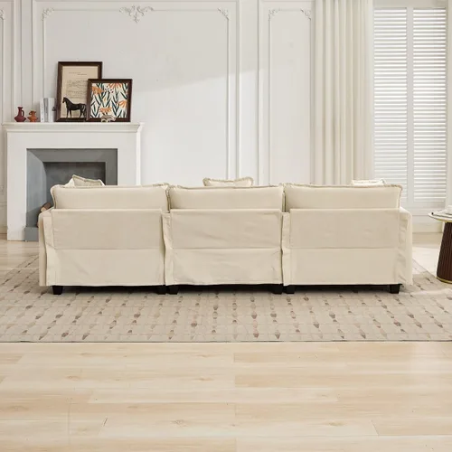 Vista 6 de Sofá modular modular, sofá de nube de 2 plazas con cojín de asiento tapizado de doble capa, tela de felpilla transpirable, sofá moderno