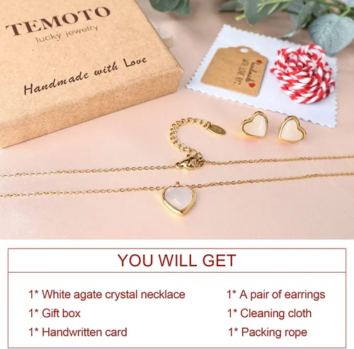 Vista 3 de Temoto Valentines Day Girlfriend Gifts Necklace - Gold Carnelian Crystal Heart Necklace for Women Teen Girls Love Gifts for Her