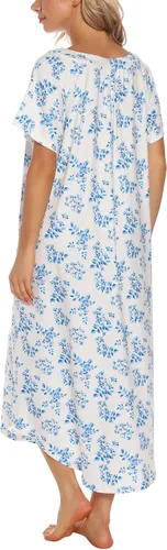 Vista 5 de YOZLY Camisón de algodón para mujer de punto largo ropa de dormir suave cuello en V ropa de salón S-XXL