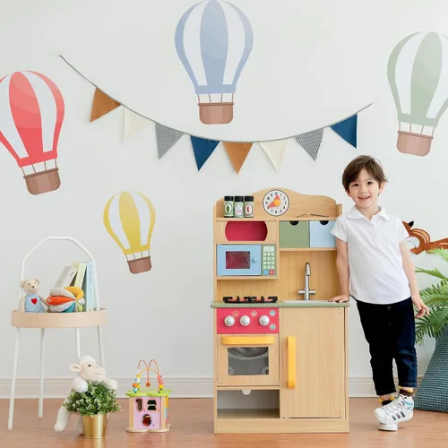 Vista 2 de Teamson Kids Little Chef Florence - Cocina interactiva clásica de madera con accesorios y espacio de almacenamiento para una fácil limpieza, grano