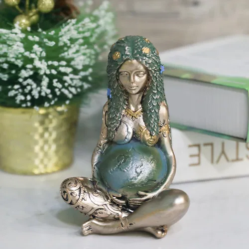 Vista 4 de SHOWFEICAT Estatua de diosa, estatua de Gaia, madre, tierra, naturaleza, luna, estatuas de resina, figura espiritual de bruja, decoración del hogar