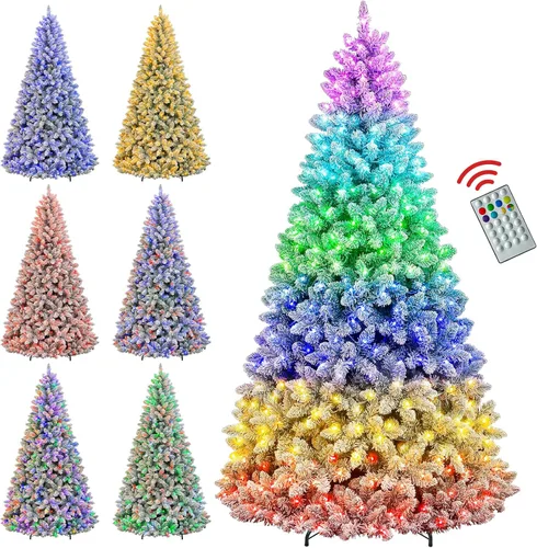 Vista 10 de Hykolity Árbol de Navidad flocado de nieve preiluminado de 6 pies con 200 Blanco cálido flocado