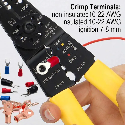 Vista 4 de DOWELL Herramienta de pelado de cables, pelacables, engarzadora, cortador multifunción de 8 pulgadas 10-22AWG