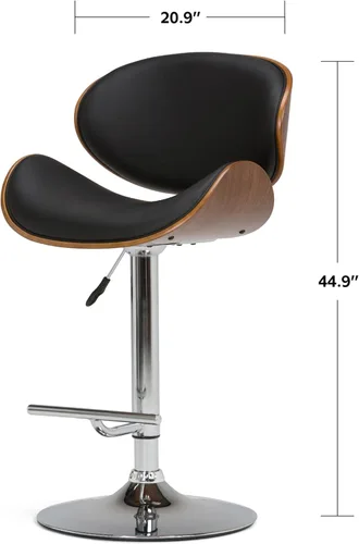 Vista 3 de SIMPLIHOME Marana - Taburete de bar giratorio ajustable, altura del asiento de 37 a 45 pulgadas, taburete tapizado en piel sintética vegana negra