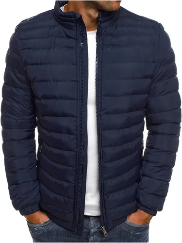 Vista 5 de Chaqueta bomber para hombre, ligera, para otoño, invierno, con cremallera, acolchada, resistente al viento, abrigo de plumón