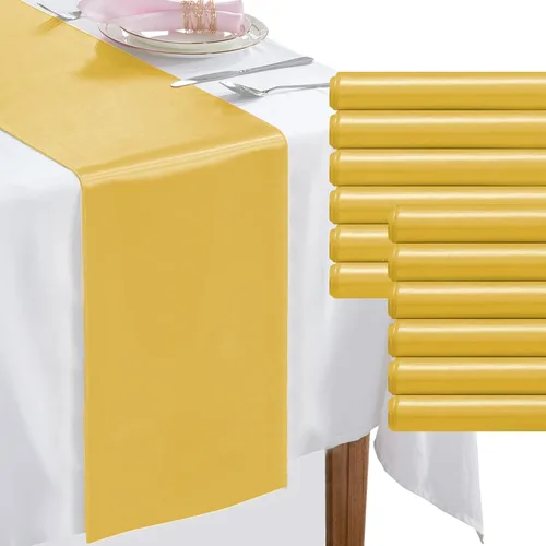 Vista 29 de Paquete de 2 caminos de mesa negros de 12 x 108 pulgadas, camino de mesa rectangular de seda satinada suave para bodas, banquetes, decoración