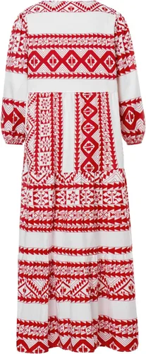 Vista 4 de NUFIWI Vestido largo de verano con cuello en V y manga corta abombada para mujer, estilo bohemio, estampado floral, fruncido, escalonado, vestido