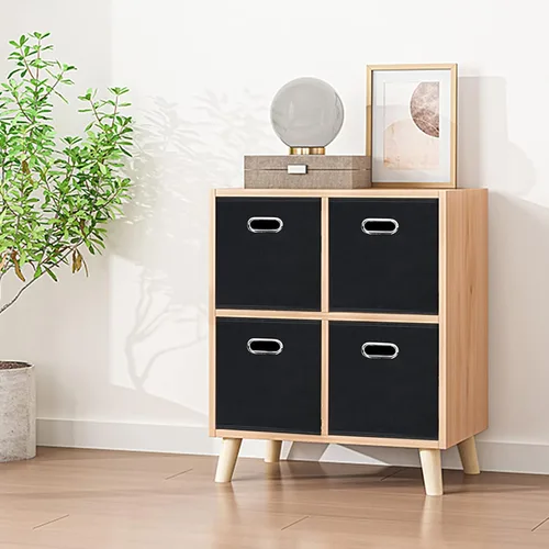 Vista 4 de STOREONE Contenedores organizadores de 13 pulgadas, cubo de almacenamiento de tela negra, cesta de almacenamiento plegable con asas dobles y cajas