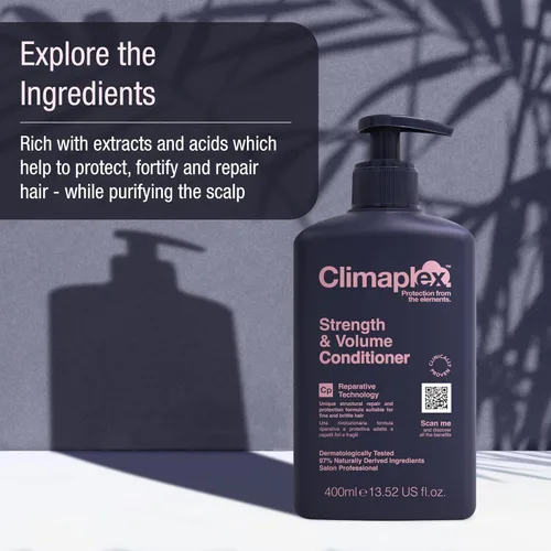 Vista 3 de Climaplex Acondicionador de fuerza y volumen, propiedades hidratantes y protectoras, contiene beneficios desenredantes, deja el cabello suave como